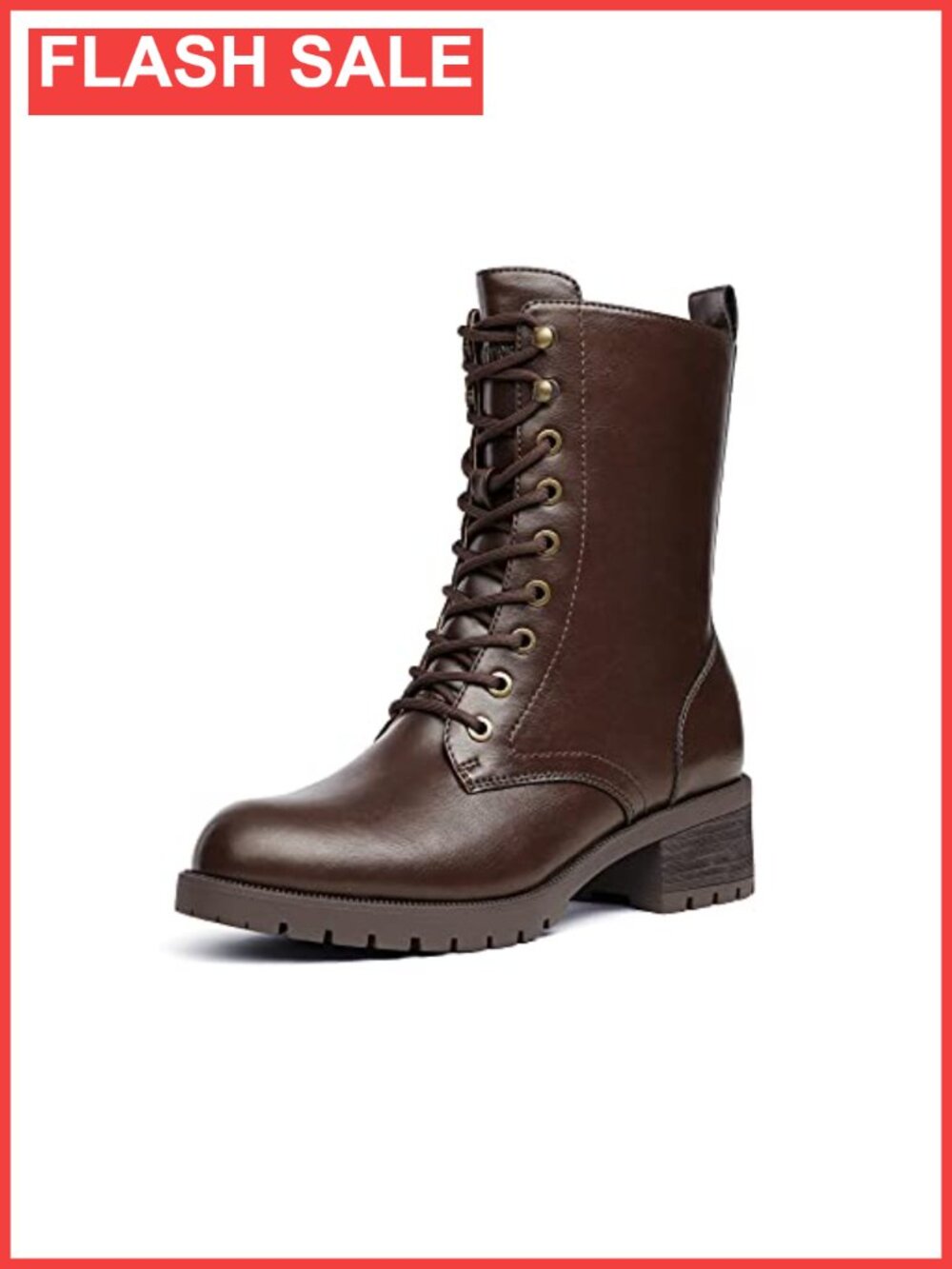 Lace-Up Combat Boots Mid-Calf Faux Leather Faux Suede Side Zip Women's